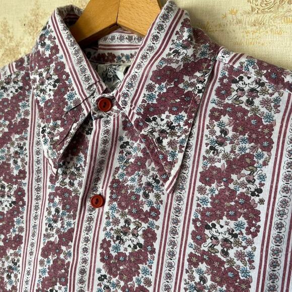 Vintage 70s Mickey & Minnie Mouse Kennington Floral Button-down Shirt Size M